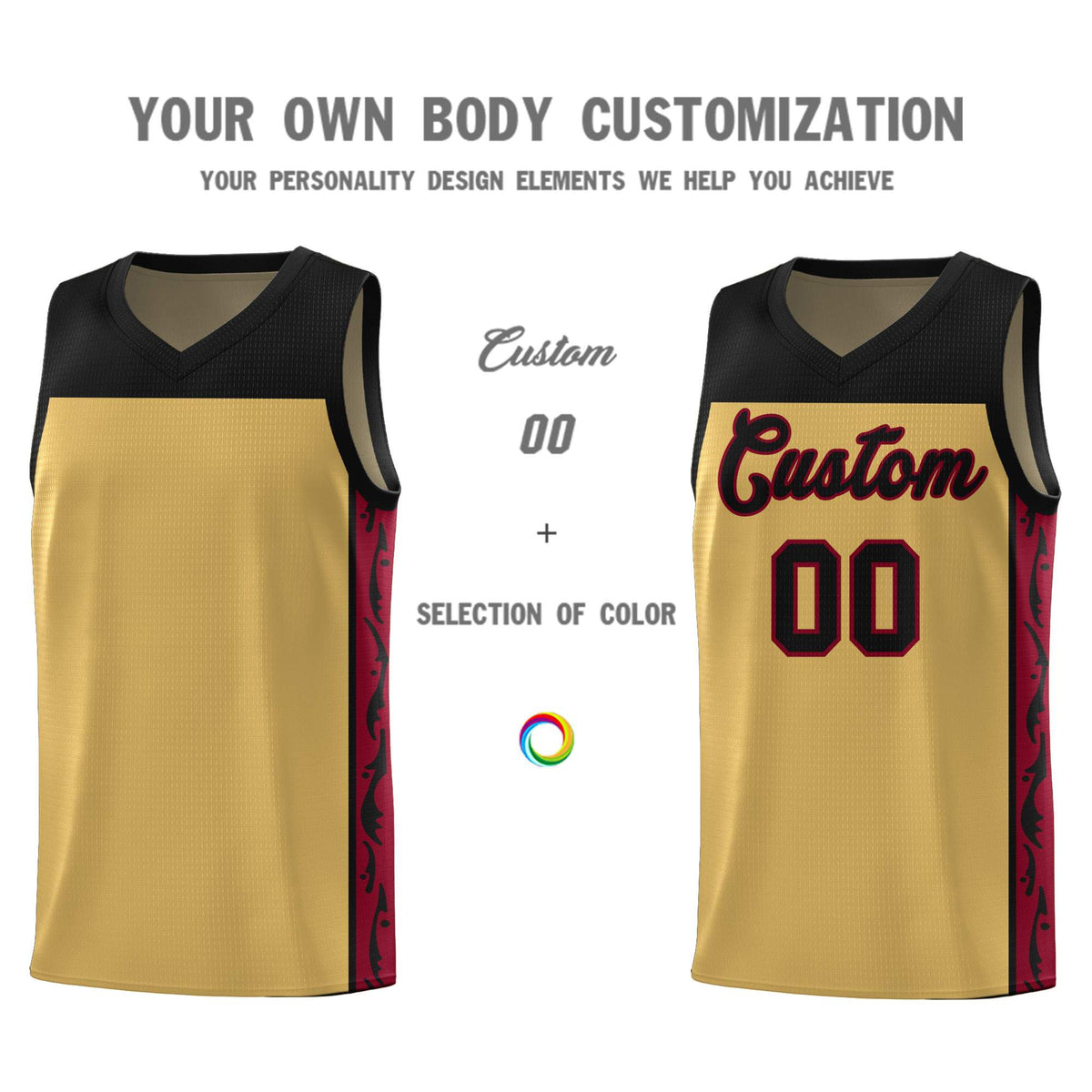 Custom Old Gold Side Pattern Sports Uniform Basketball Jersey|KXKSHOP