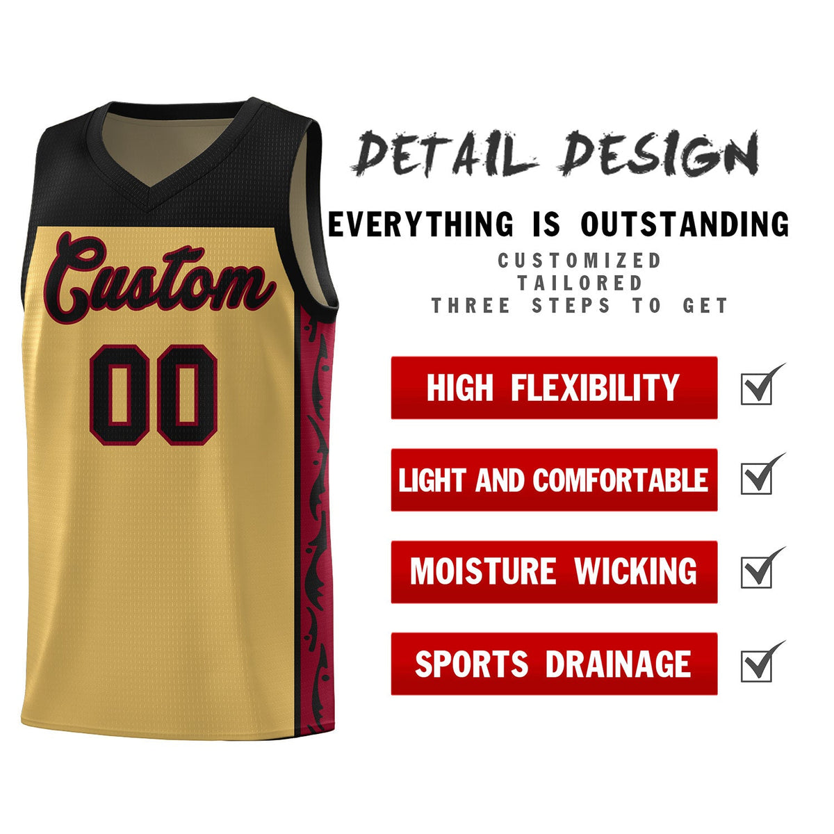 Custom Old Gold Side Pattern Sports Uniform Basketball Jersey|KXKSHOP