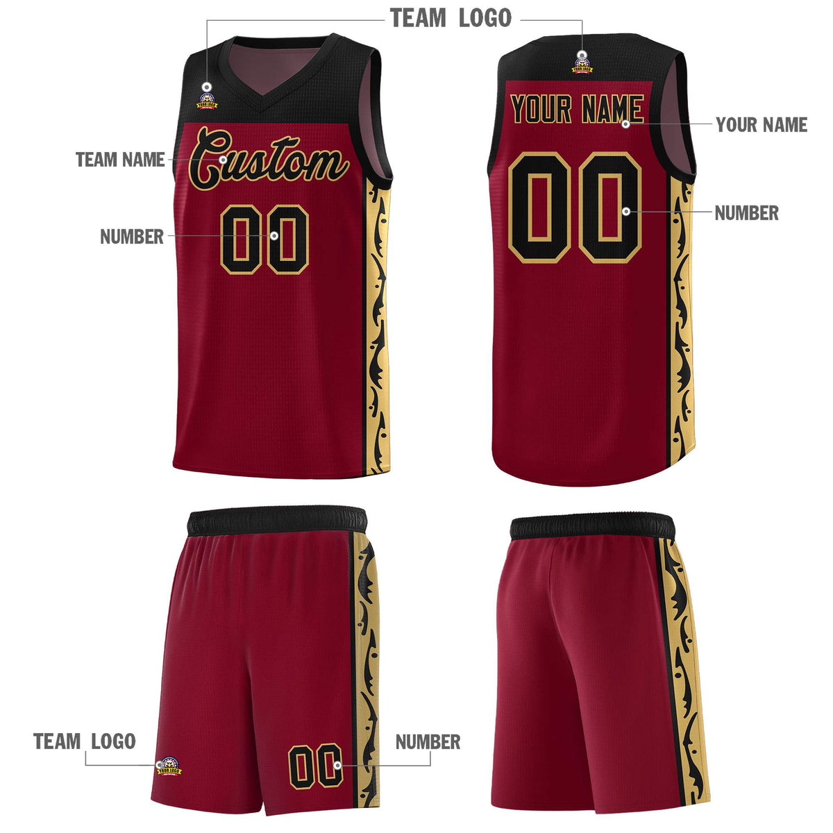 Custom Crimson Side Pattern Sports Uniform Basketball Jersey|KXKSHOP