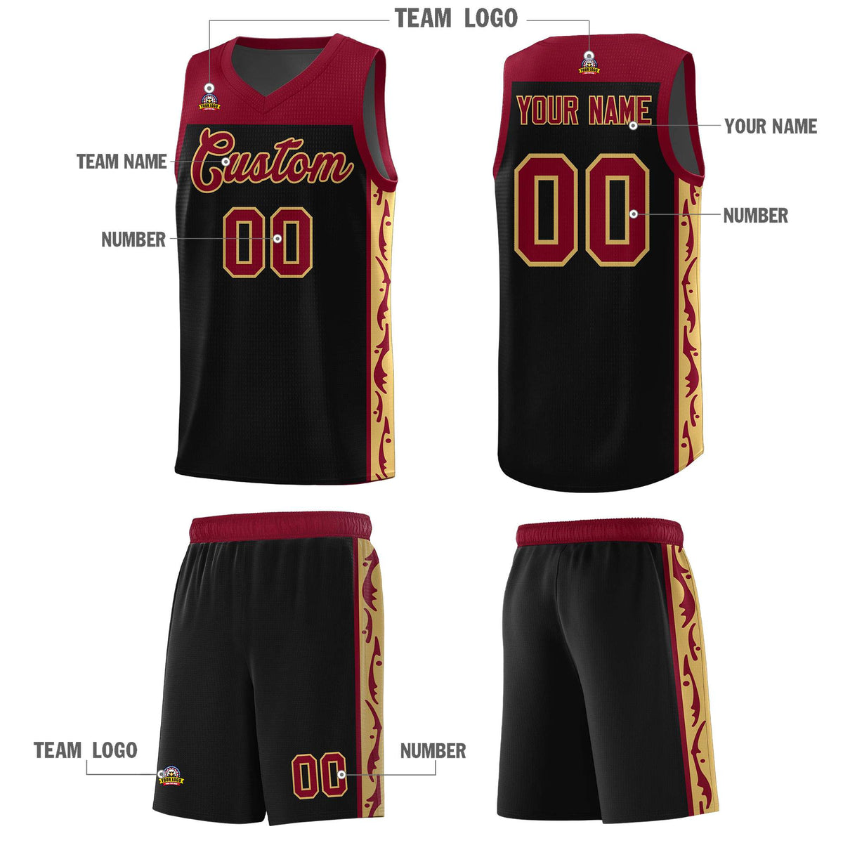 Custom Black Side Pattern Sports Uniform Basketball Jersey|KXKSHOP