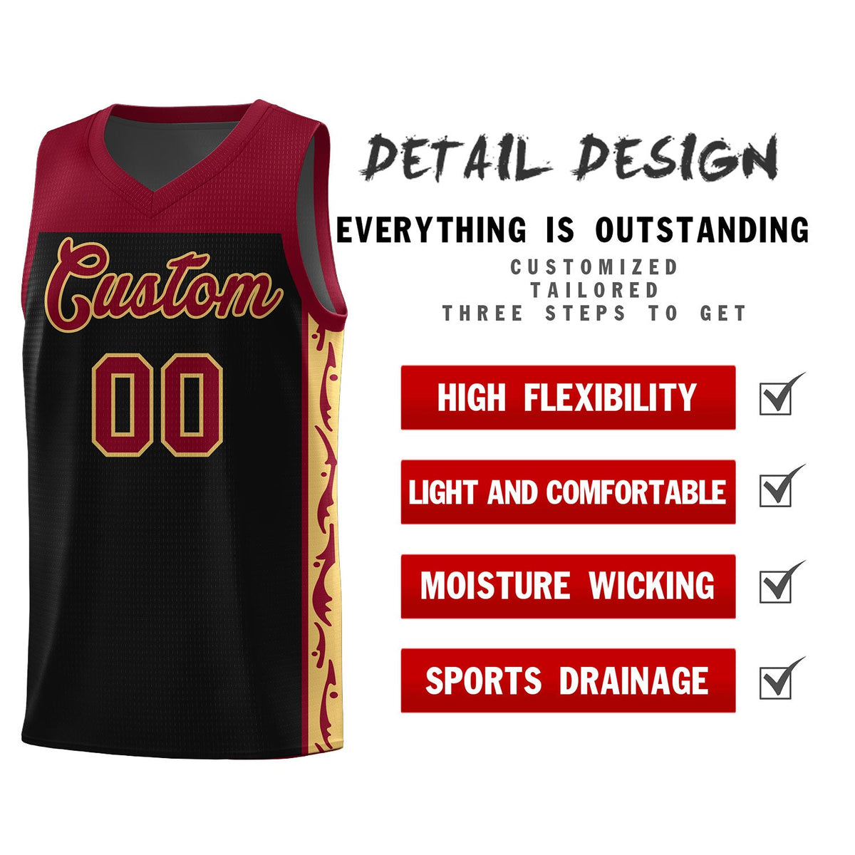 Custom Black Side Pattern Sports Uniform Basketball Jersey|KXKSHOP