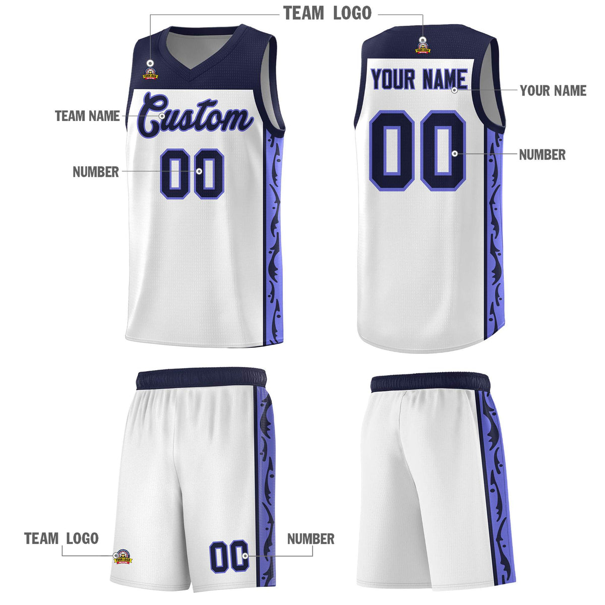 Custom White Side Pattern Sports Uniform Basketball Jersey|KXKSHOP