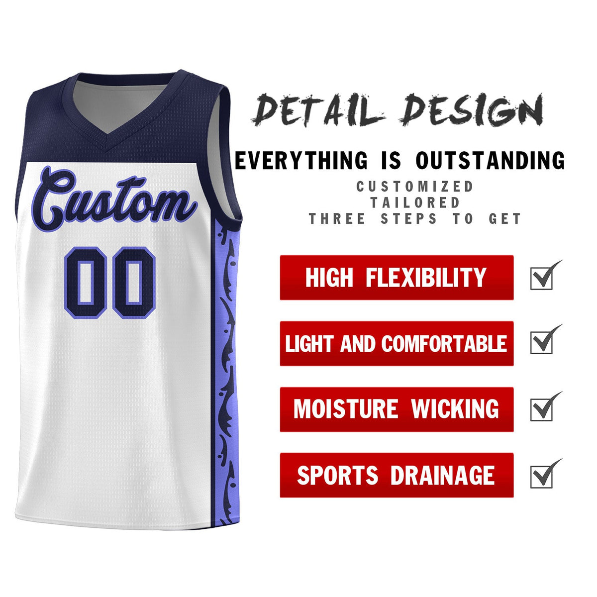 Custom White Side Pattern Sports Uniform Basketball Jersey|KXKSHOP