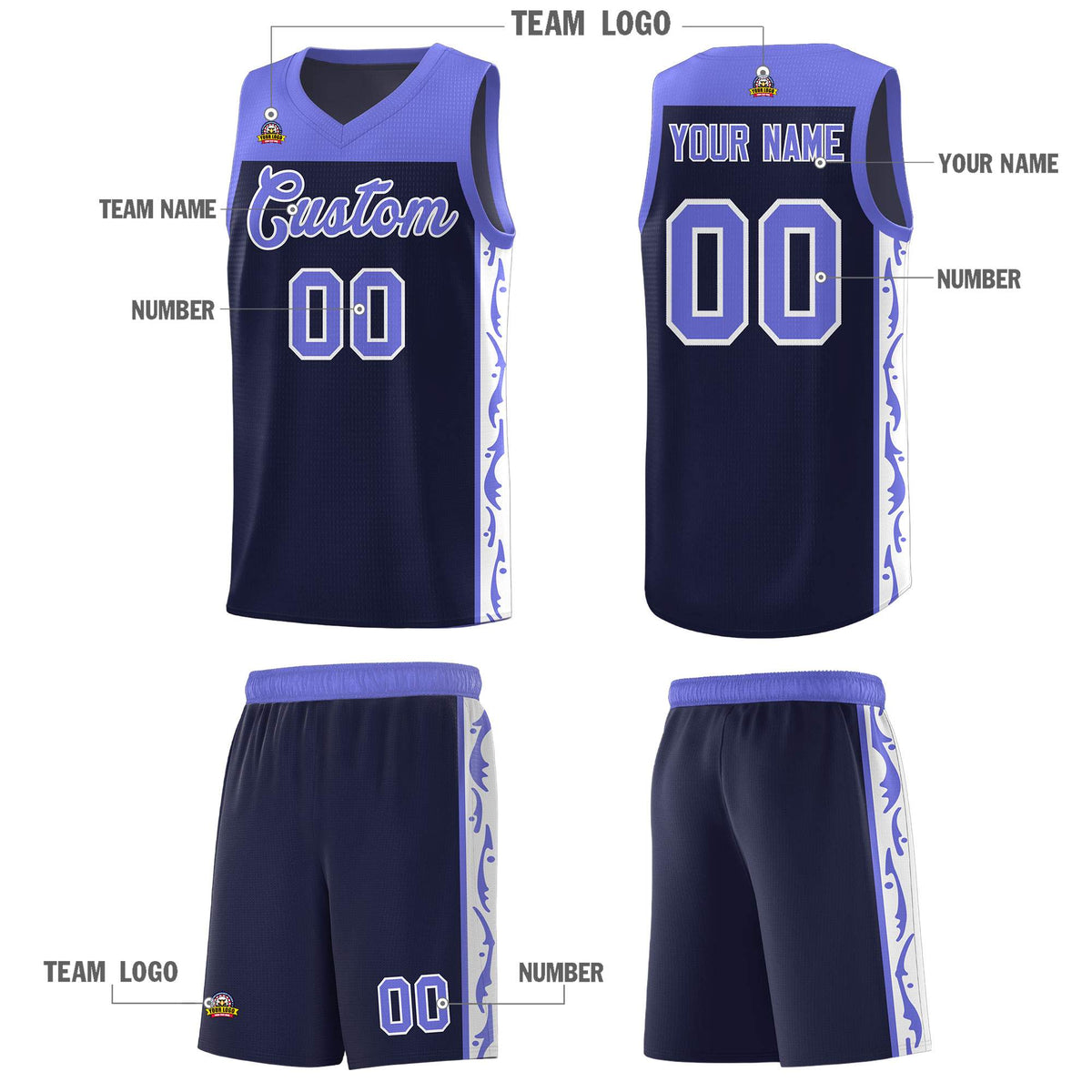 Custom Navy Side Pattern Sports Uniform Basketball Jersey|KXKSHOP