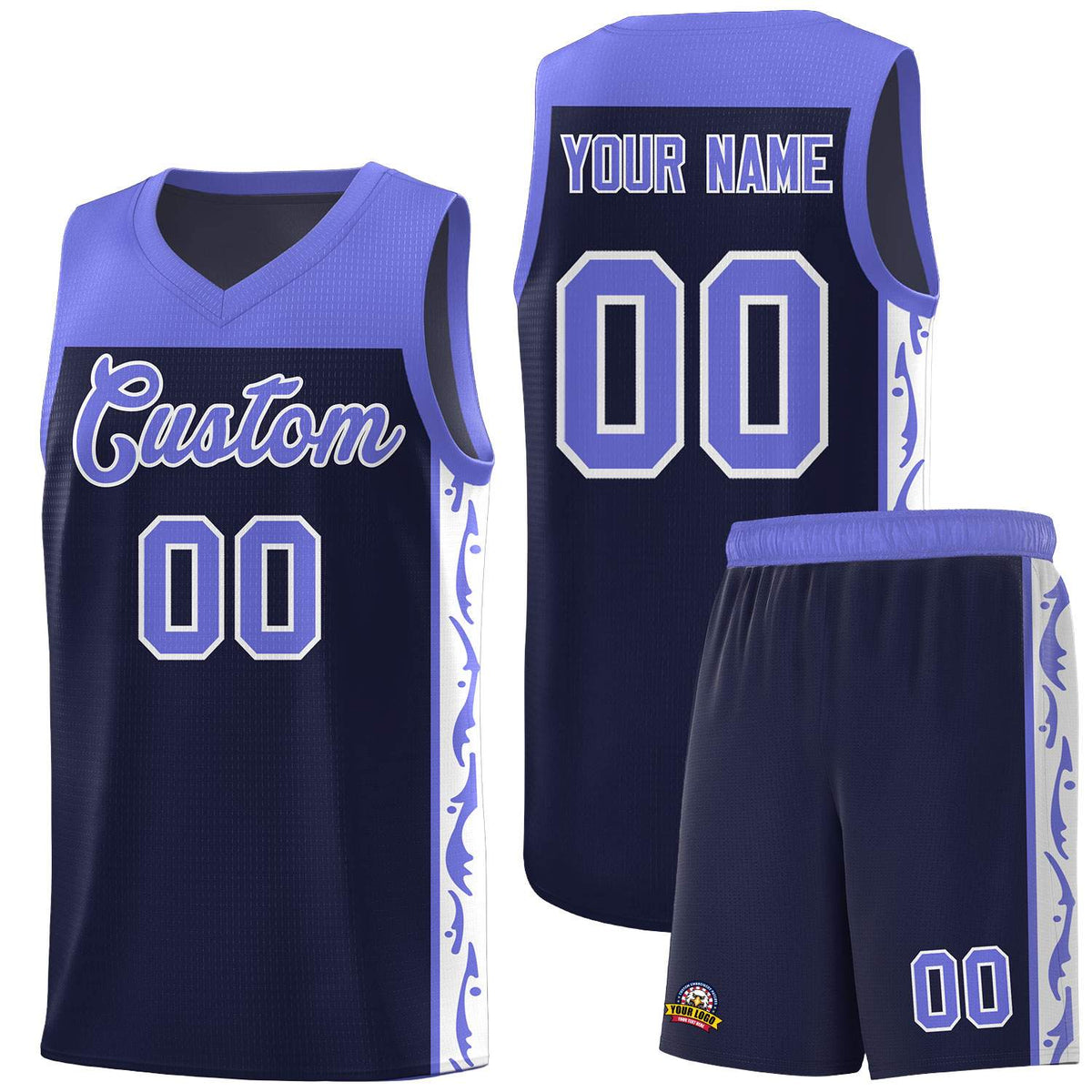 Custom Navy Side Pattern Sports Uniform Basketball Jersey|KXKSHOP