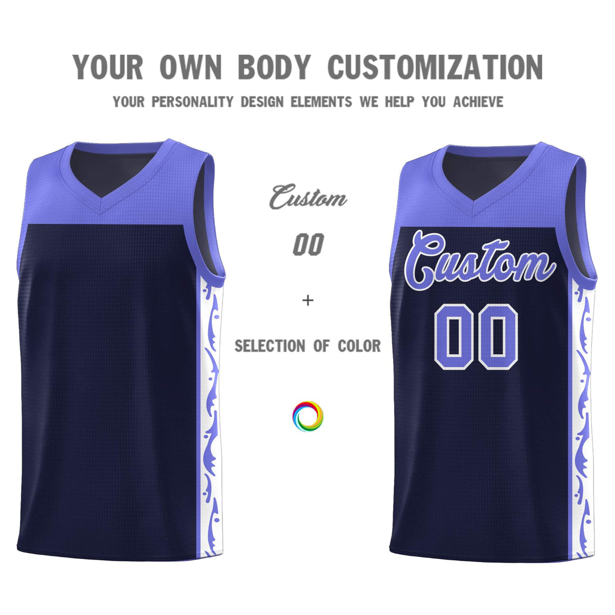 Custom Navy Side Pattern Sports Uniform Basketball Jersey|KXKSHOP