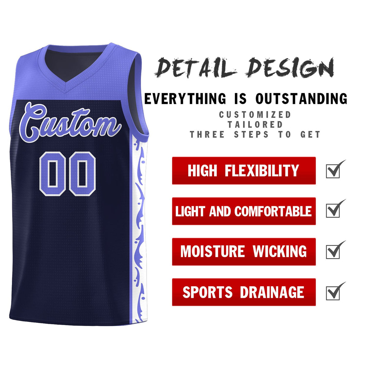 Custom Navy Side Pattern Sports Uniform Basketball Jersey|KXKSHOP