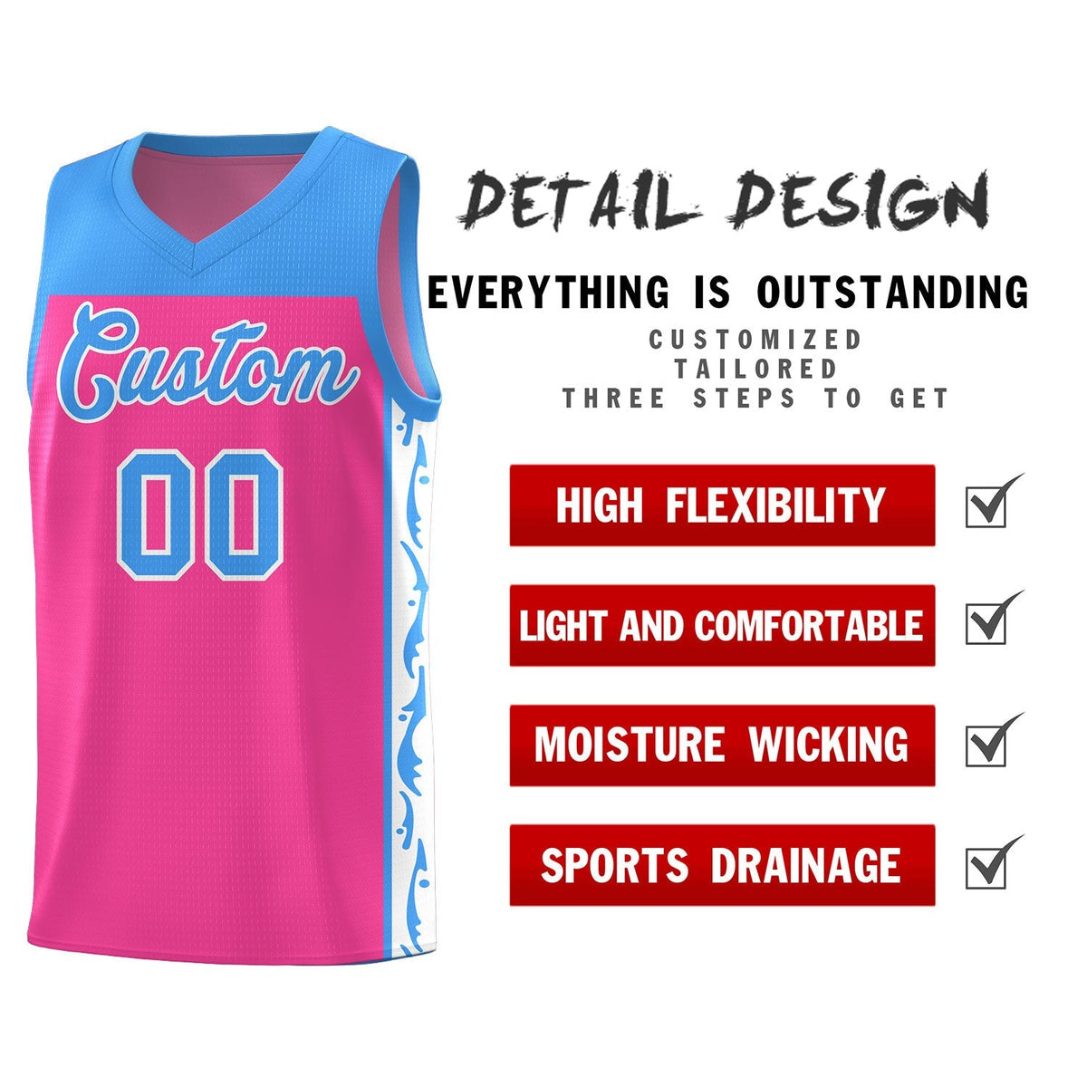 Custom Pink Side Pattern Sports Uniform Basketball Jersey|KXKSHOP