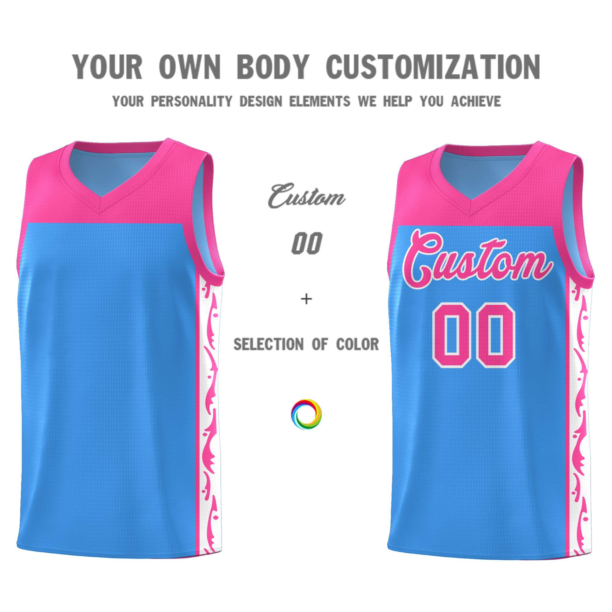 Custom Light Blue Side Pattern Sports Uniform Basketball Jersey|KXKSHOP