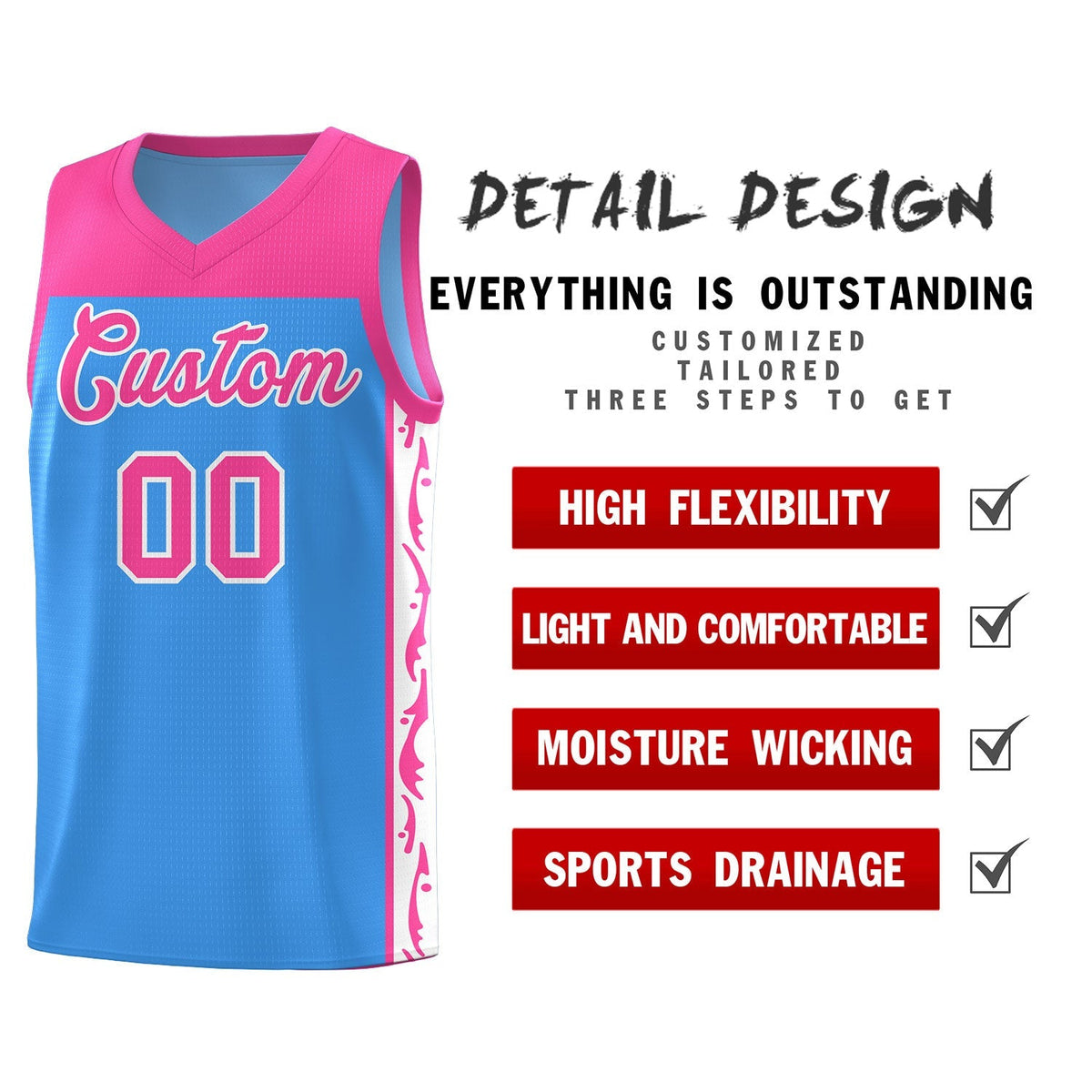 Custom Light Blue Side Pattern Sports Uniform Basketball Jersey|KXKSHOP