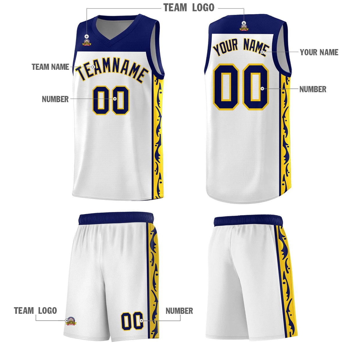 Custom White Side Pattern Sports Uniform Basketball Jersey|KXKSHOP