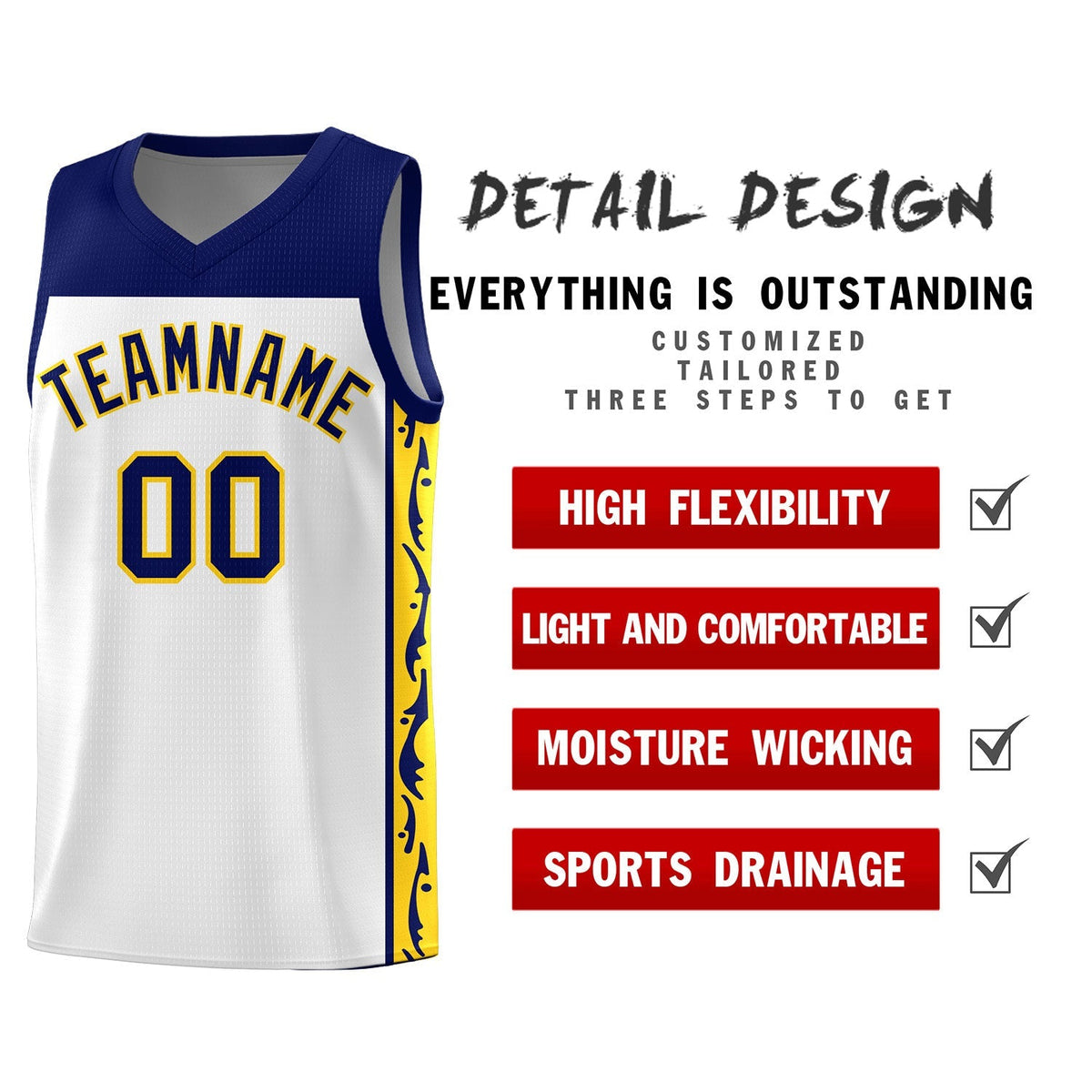 Custom White Side Pattern Sports Uniform Basketball Jersey|KXKSHOP