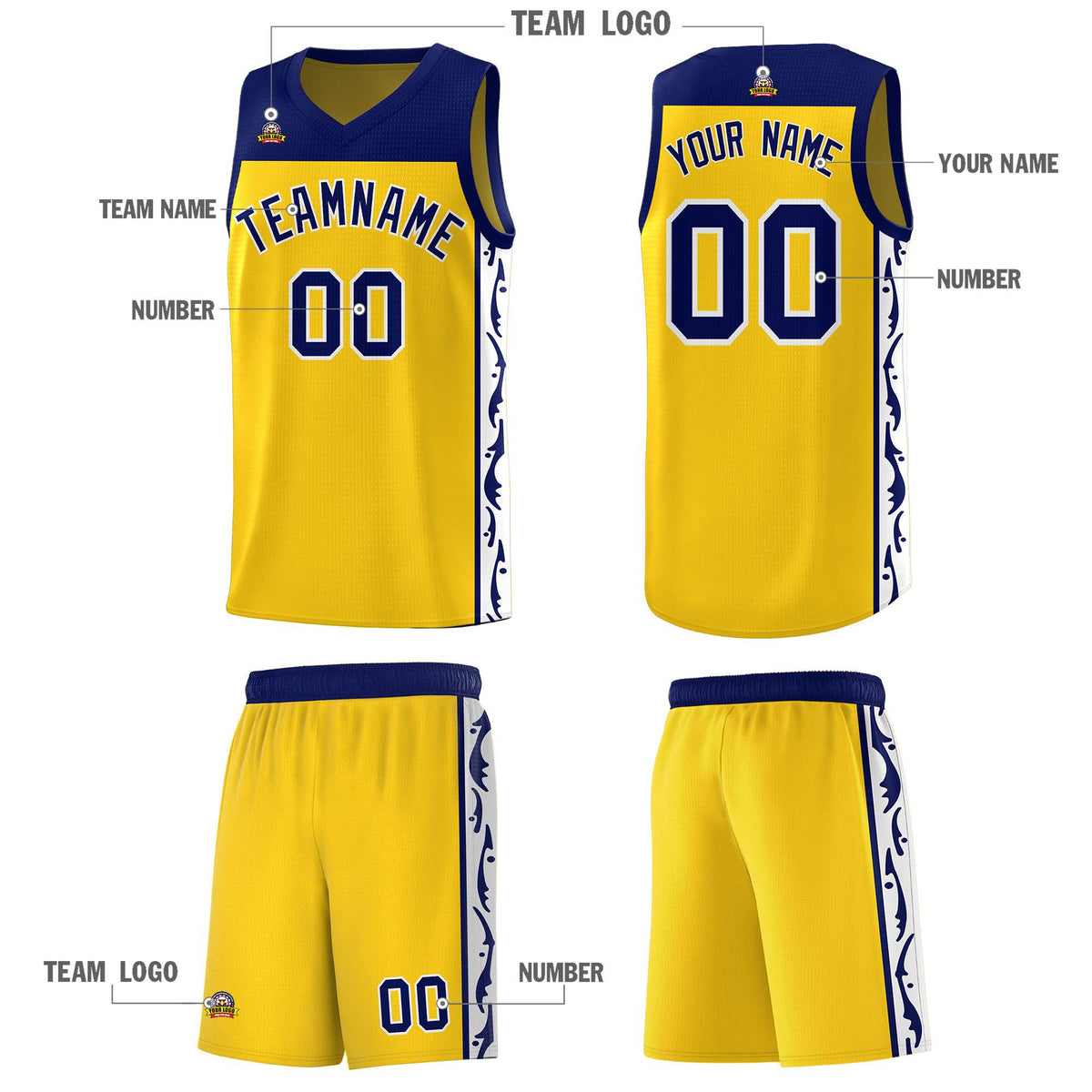 Custom Gold Side Pattern Sports Uniform Basketball Jersey|KXKSHOP