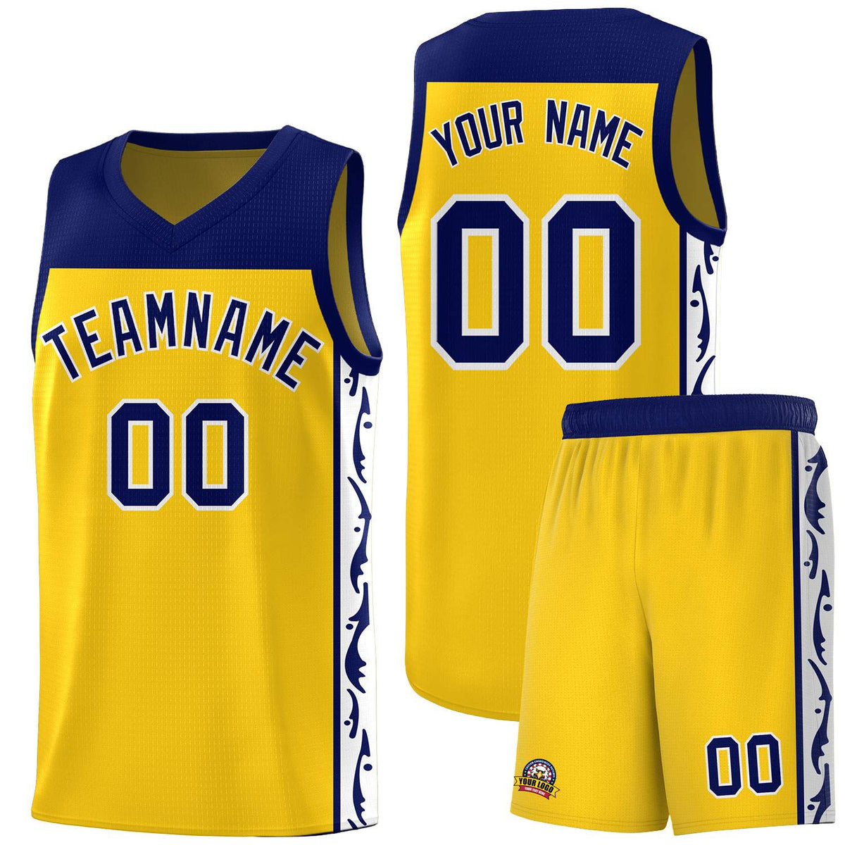Custom Gold Side Pattern Sports Uniform Basketball Jersey|KXKSHOP