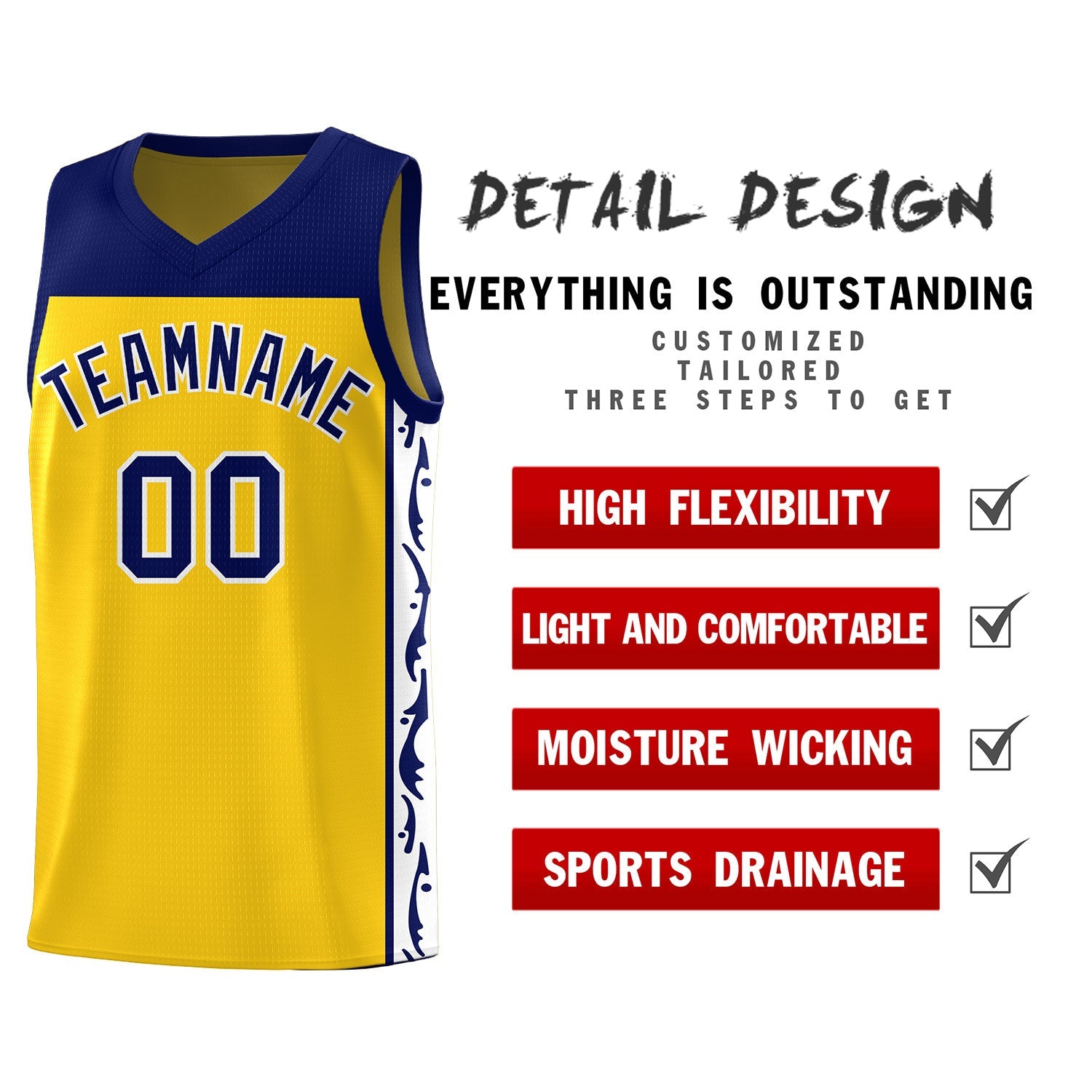 Custom Gold Side Pattern Sports Uniform Basketball Jersey|KXKSHOP