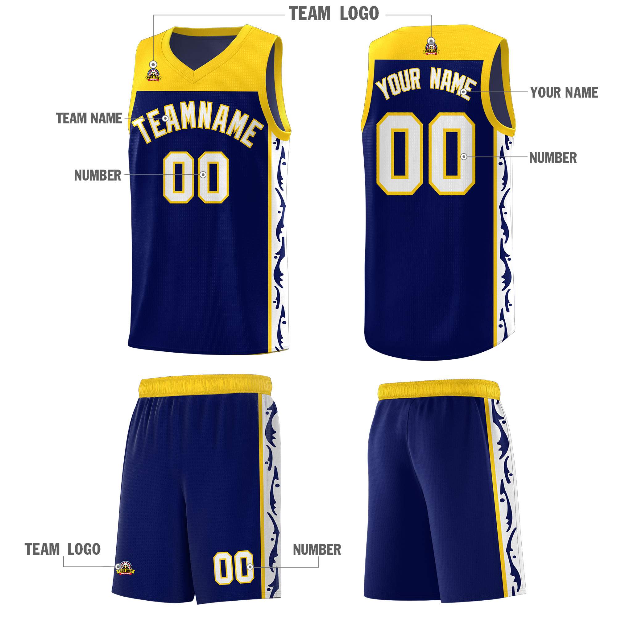 Custom Navy Side Pattern Sports Uniform Basketball Jersey|KXKSHOP