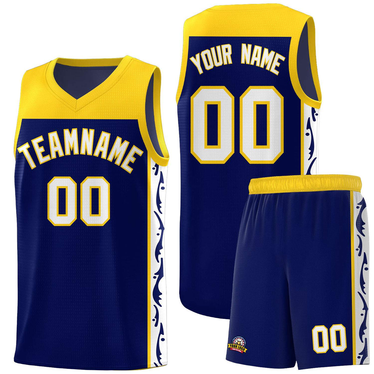 Custom Navy Side Pattern Sports Uniform Basketball Jersey|KXKSHOP
