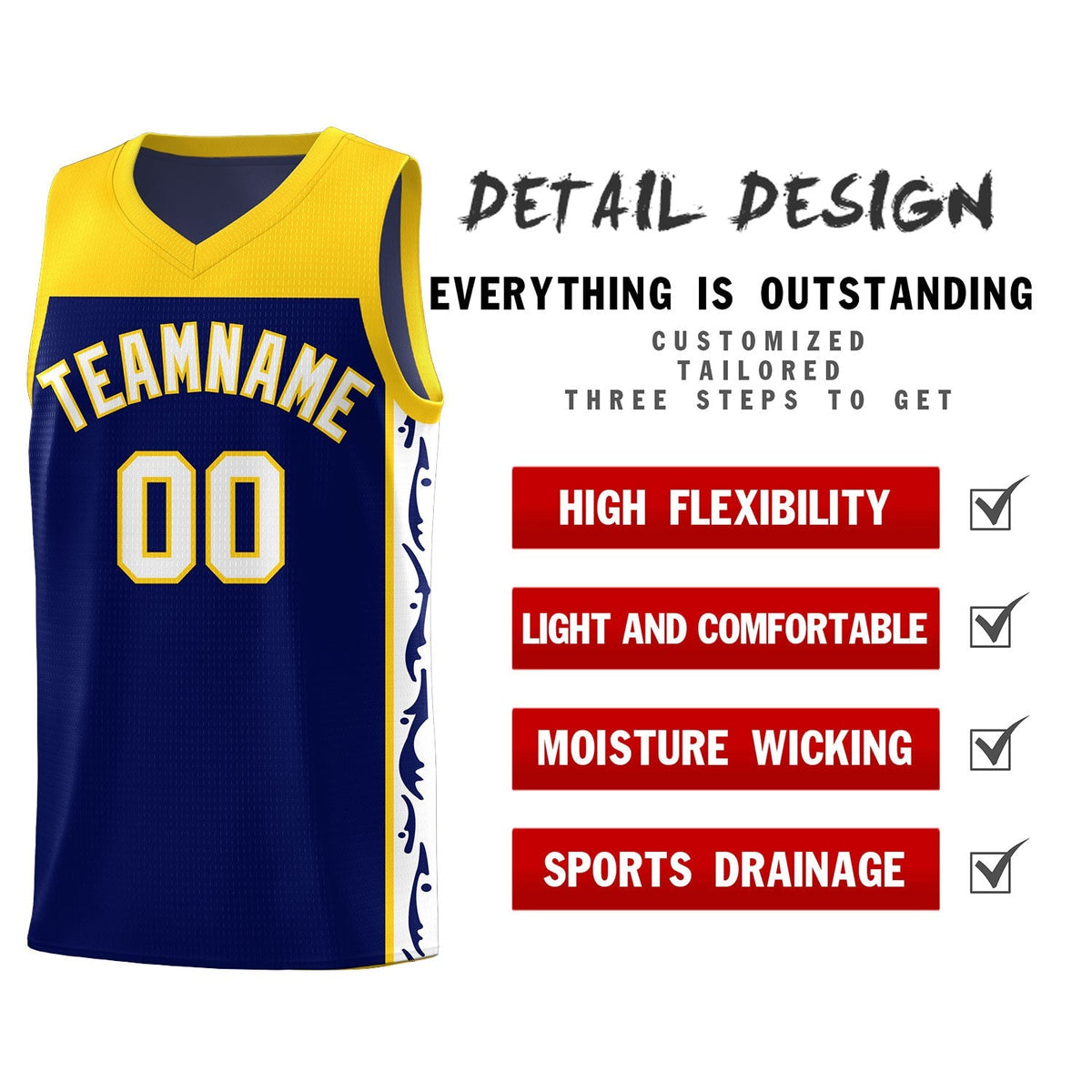 Custom Navy Side Pattern Sports Uniform Basketball Jersey|KXKSHOP