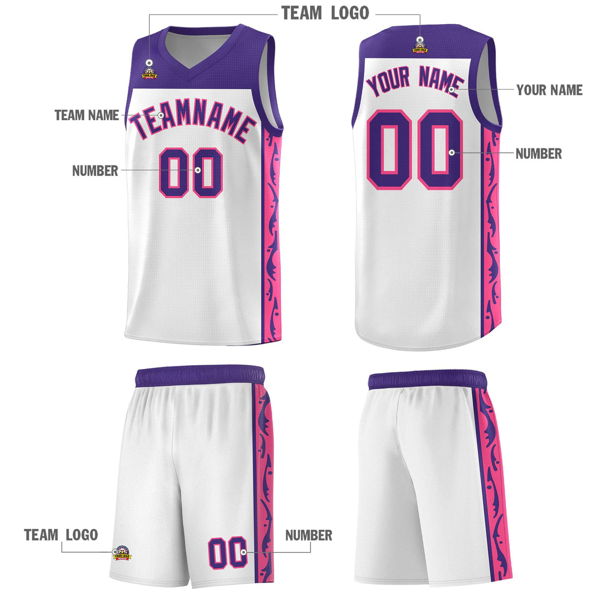 Custom White Side Pattern Sports Uniform Basketball Jersey|KXKSHOP