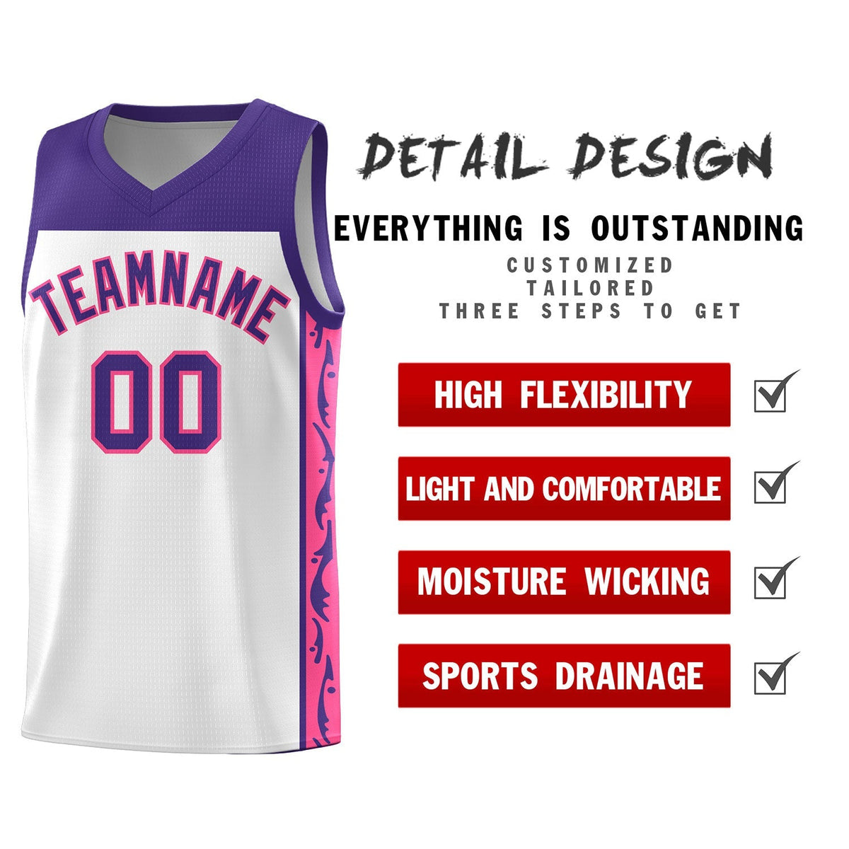 Custom White Side Pattern Sports Uniform Basketball Jersey|KXKSHOP