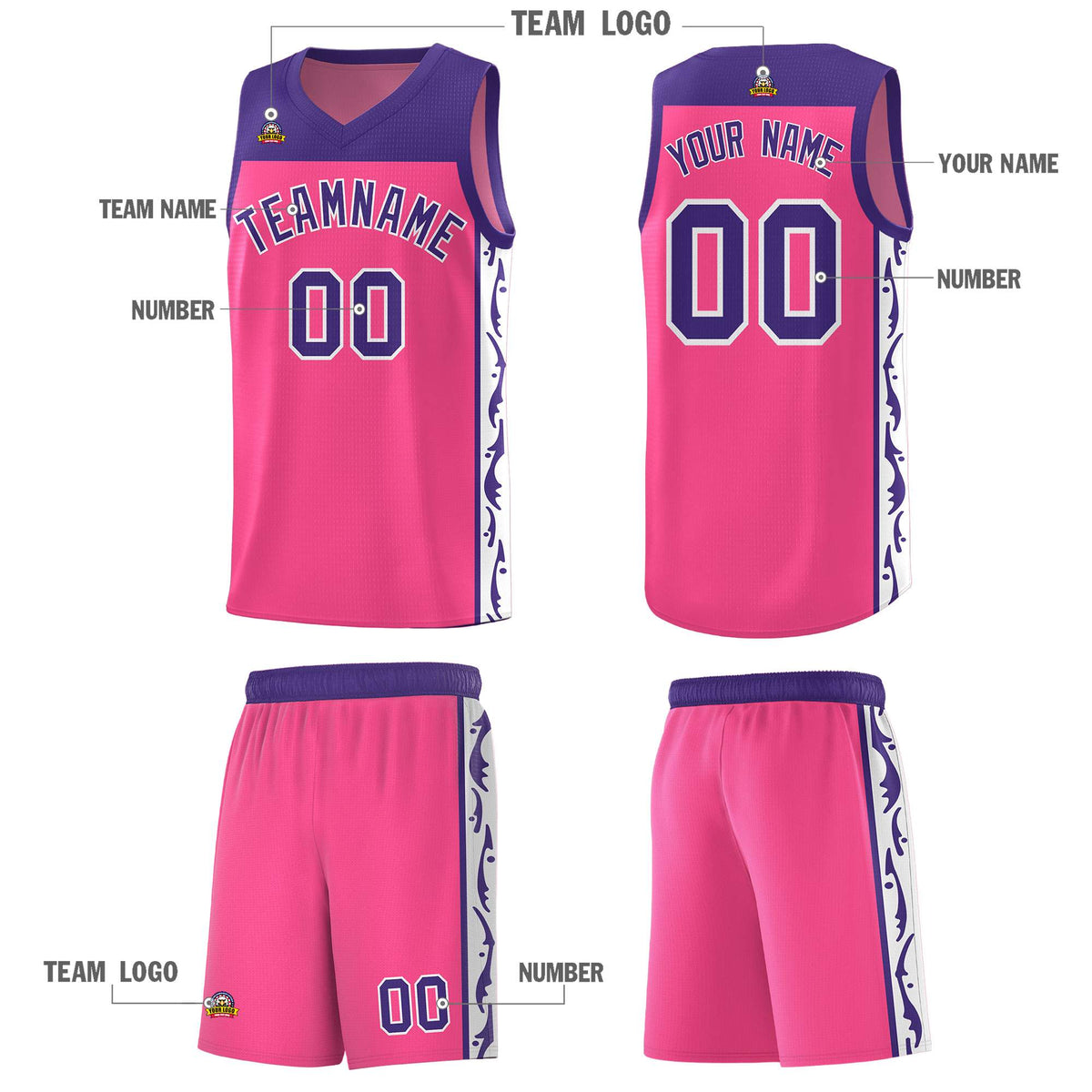 Custom Pink Side Pattern Sports Uniform Basketball Jersey|KXKSHOP