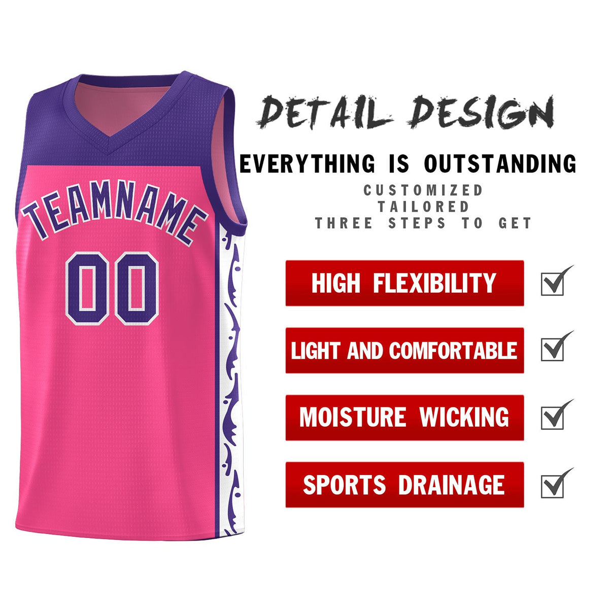 Custom Pink Side Pattern Sports Uniform Basketball Jersey|KXKSHOP