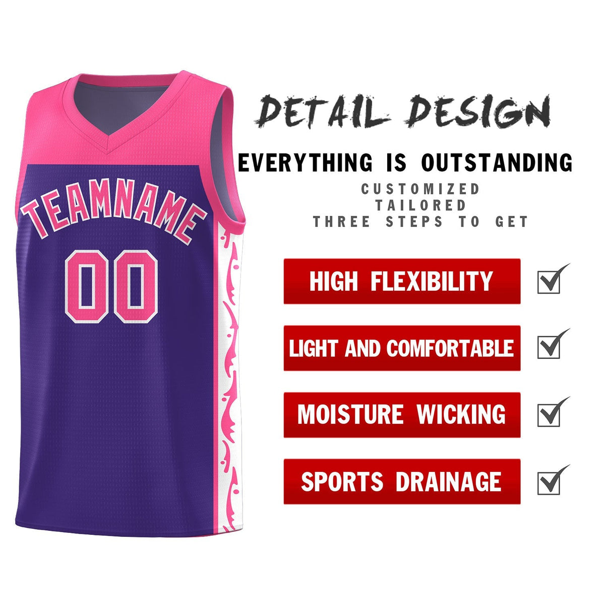 Custom Purple Side Pattern Sports Uniform Basketball Jersey|KXKSHOP