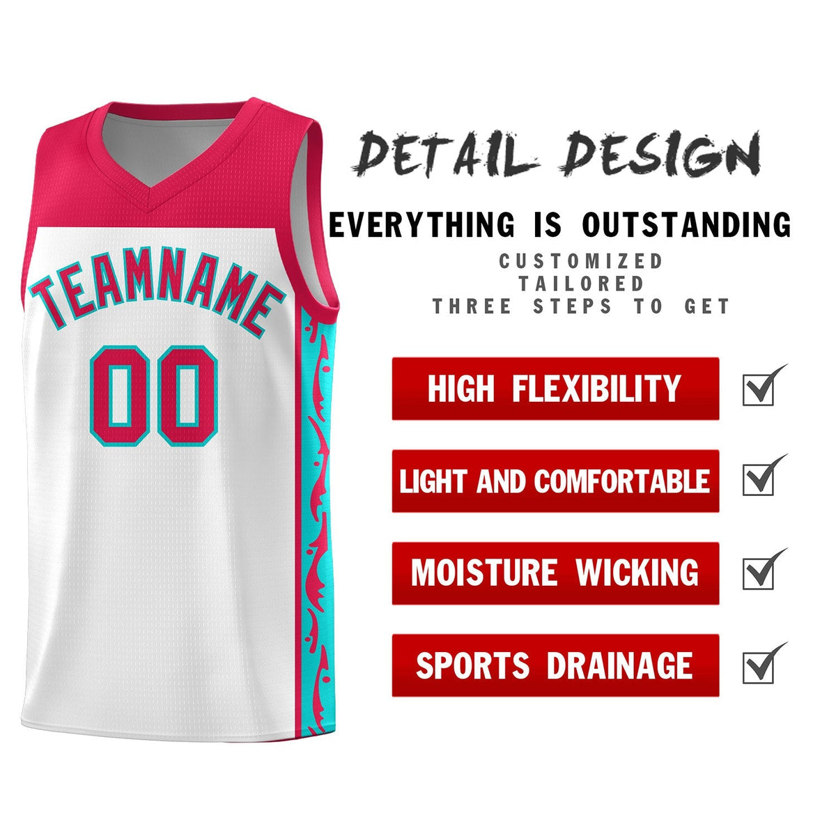 Custom White Side Pattern Sports Uniform Basketball Jersey|KXKSHOP