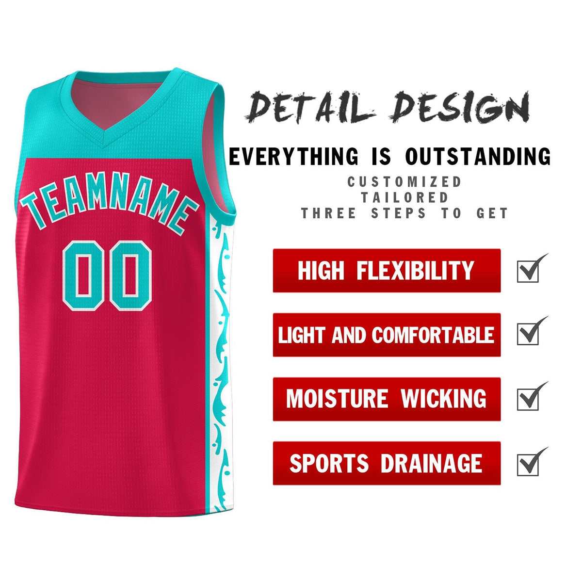 Custom Red Side Pattern Sports Uniform Basketball Jersey|KXKSHOP