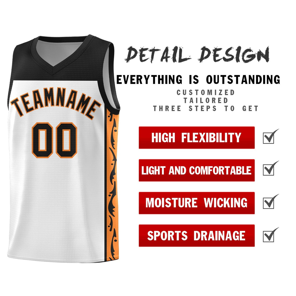 Custom White Side Pattern Sports Uniform Basketball Jersey|KXKSHOP