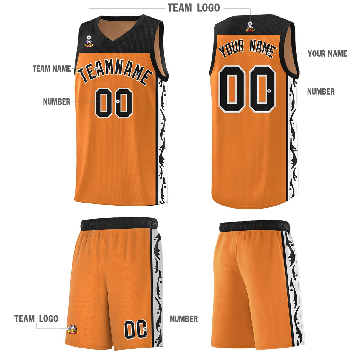 Custom Gold Orange Side Pattern Sports Uniform Basketball Jersey|KXKSHOP