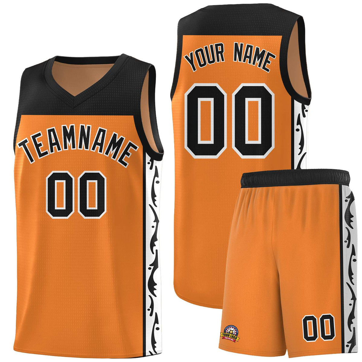 Custom Gold Orange Side Pattern Sports Uniform Basketball Jersey|KXKSHOP