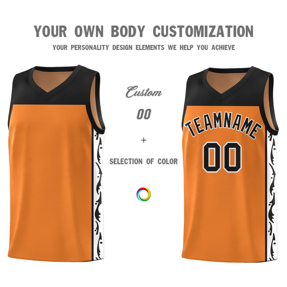 Custom Gold Orange Side Pattern Sports Uniform Basketball Jersey|KXKSHOP