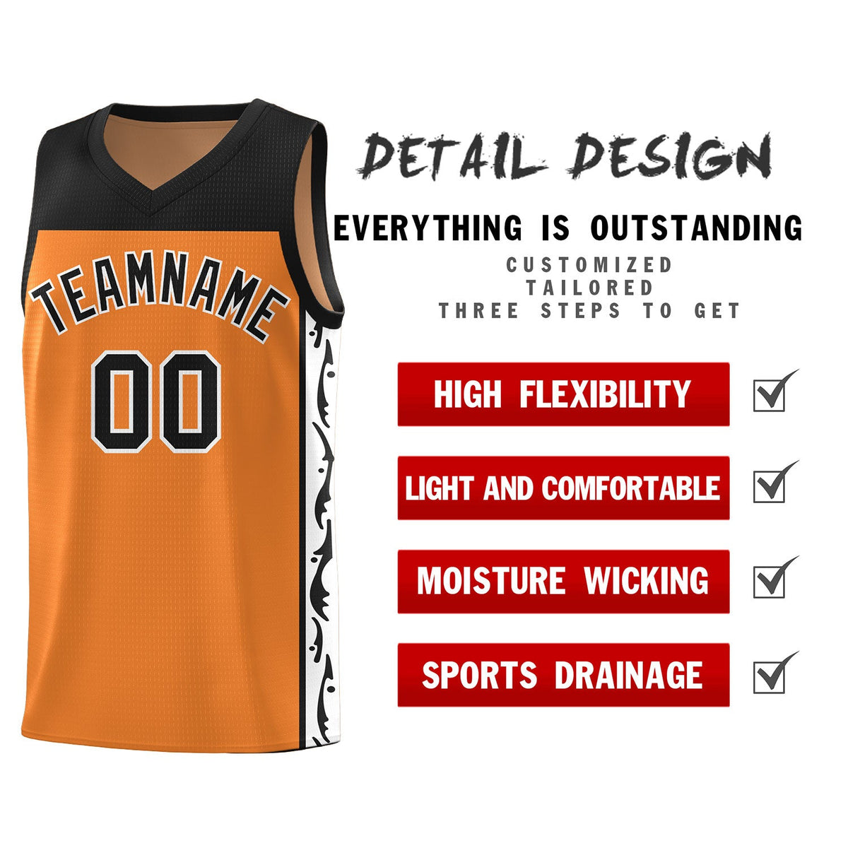 Custom Gold Orange Side Pattern Sports Uniform Basketball Jersey|KXKSHOP