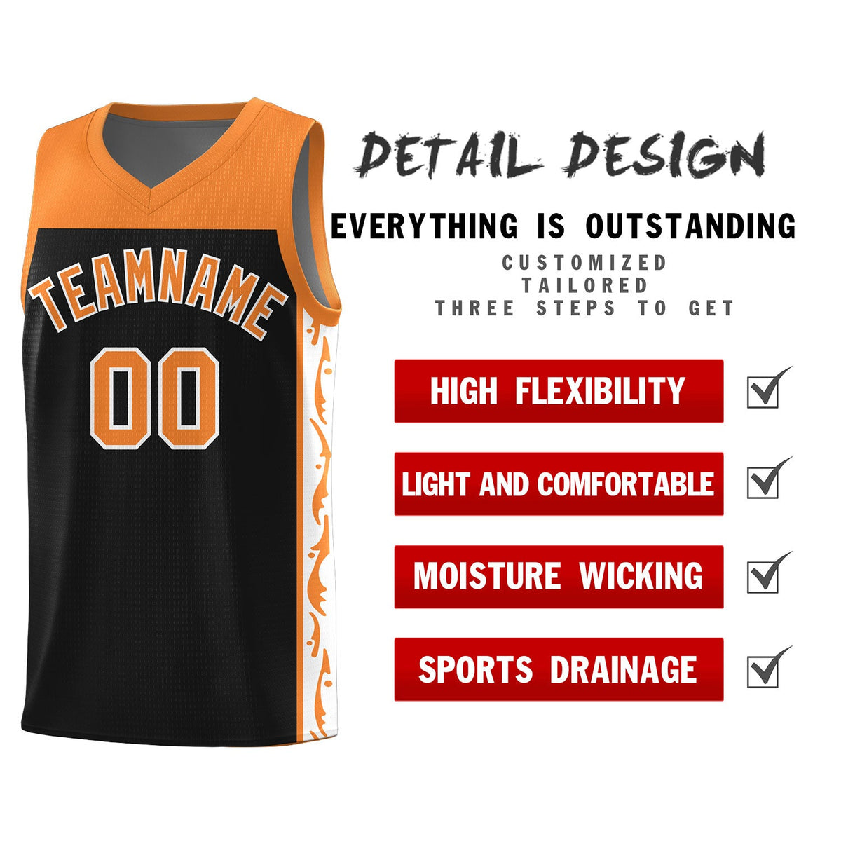 Custom Black Side Pattern Sports Uniform Basketball Jersey|KXKSHOP