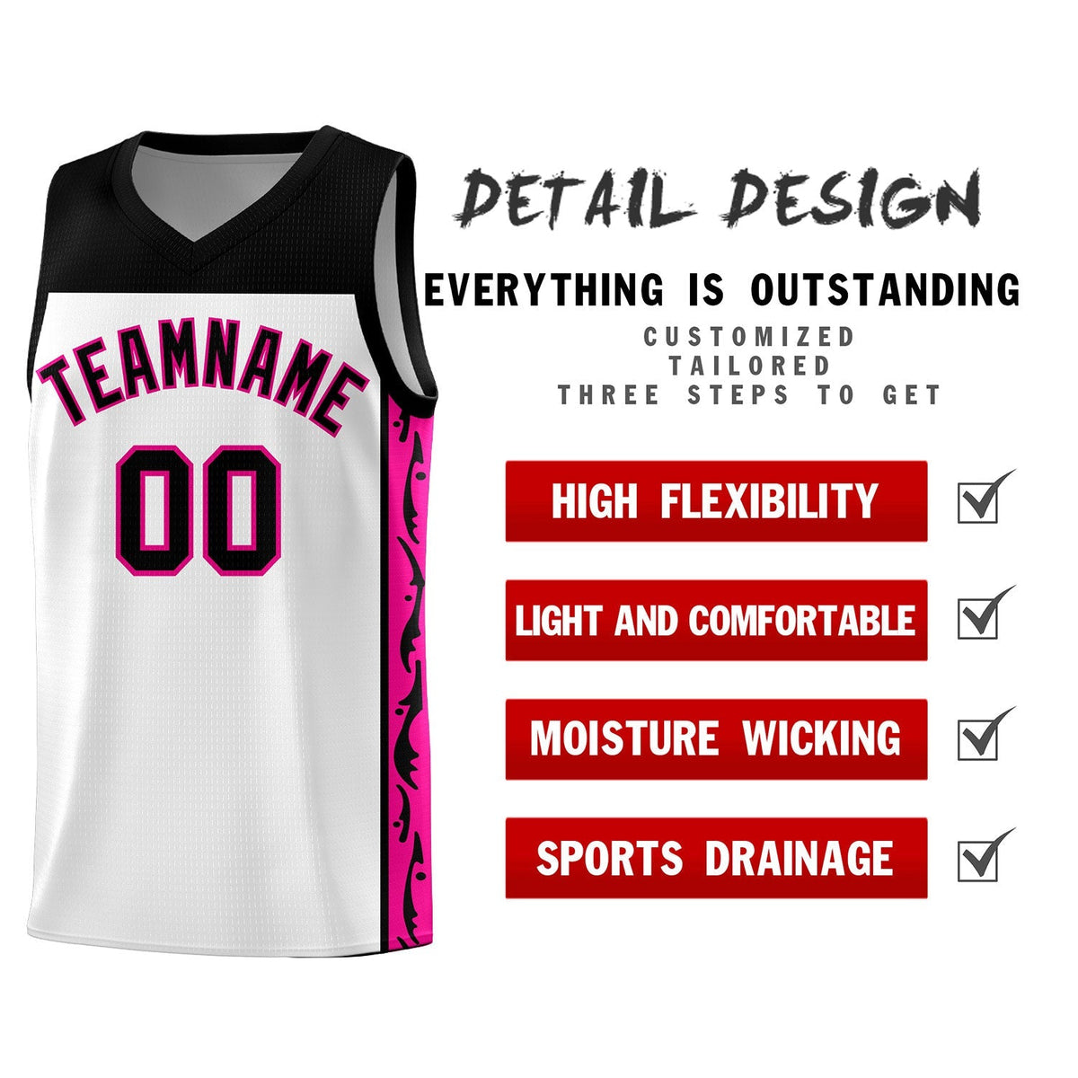 Custom White Side Pattern Sports Uniform Basketball Jersey|KXKSHOP