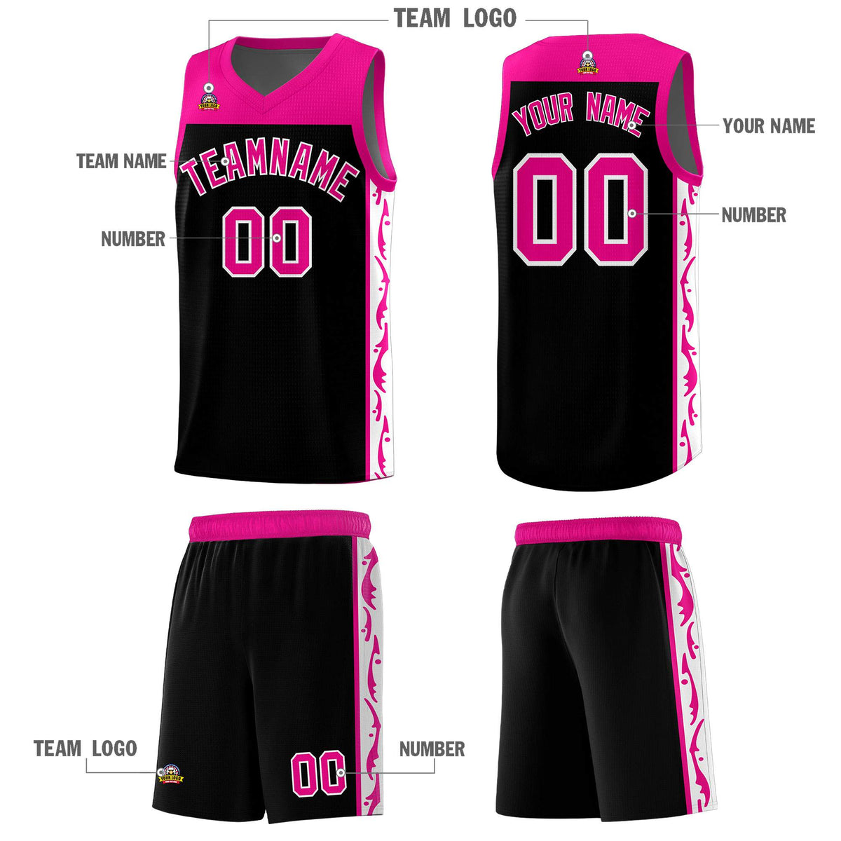 Custom Black Side Pattern Sports Uniform Basketball Jersey|KXKSHOP