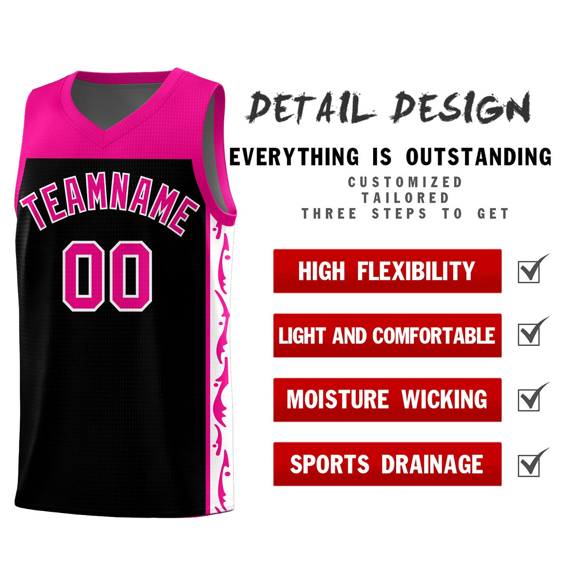 Custom Black Side Pattern Sports Uniform Basketball Jersey|KXKSHOP