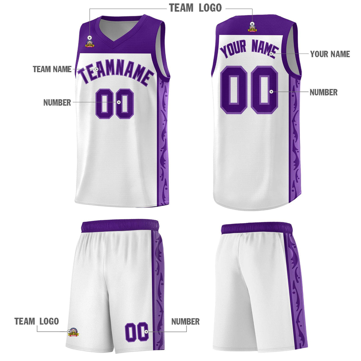 Custom White Side Pattern Sports Uniform Basketball Jersey|KXKSHOP