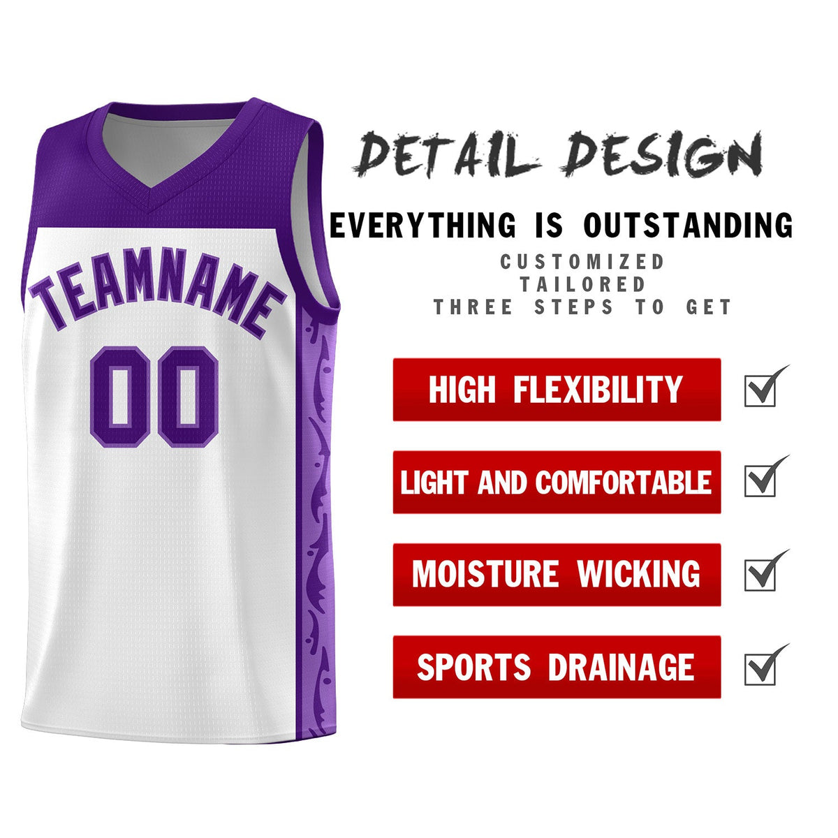 Custom White Side Pattern Sports Uniform Basketball Jersey|KXKSHOP
