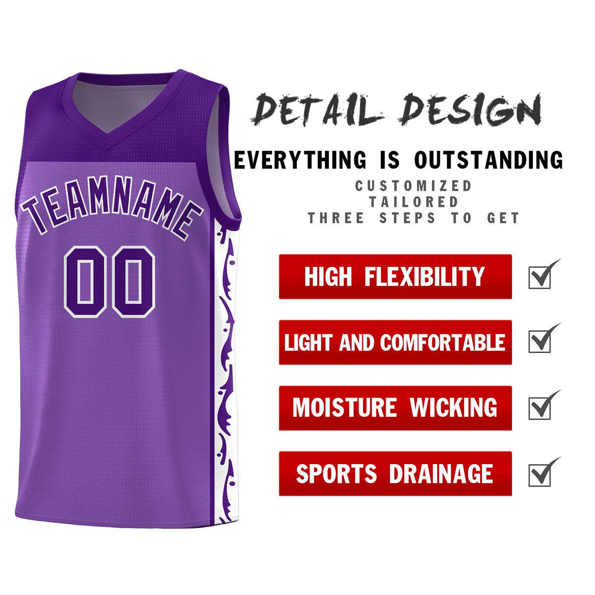 Custom Purple Side Pattern Sports Uniform Basketball Jersey|KXKSHOP