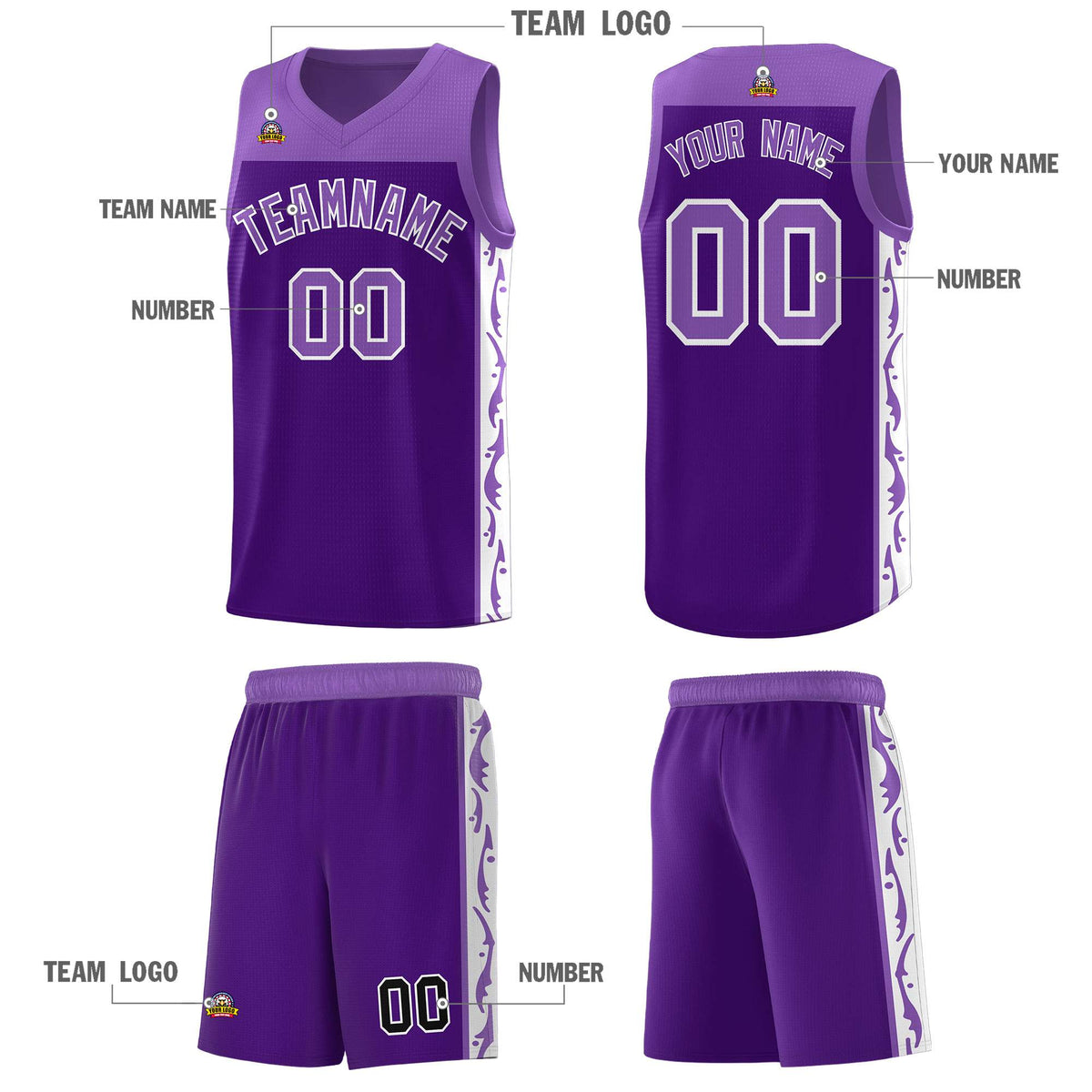 Custom Purple Side Pattern Sports Uniform Basketball Jersey|KXKSHOP