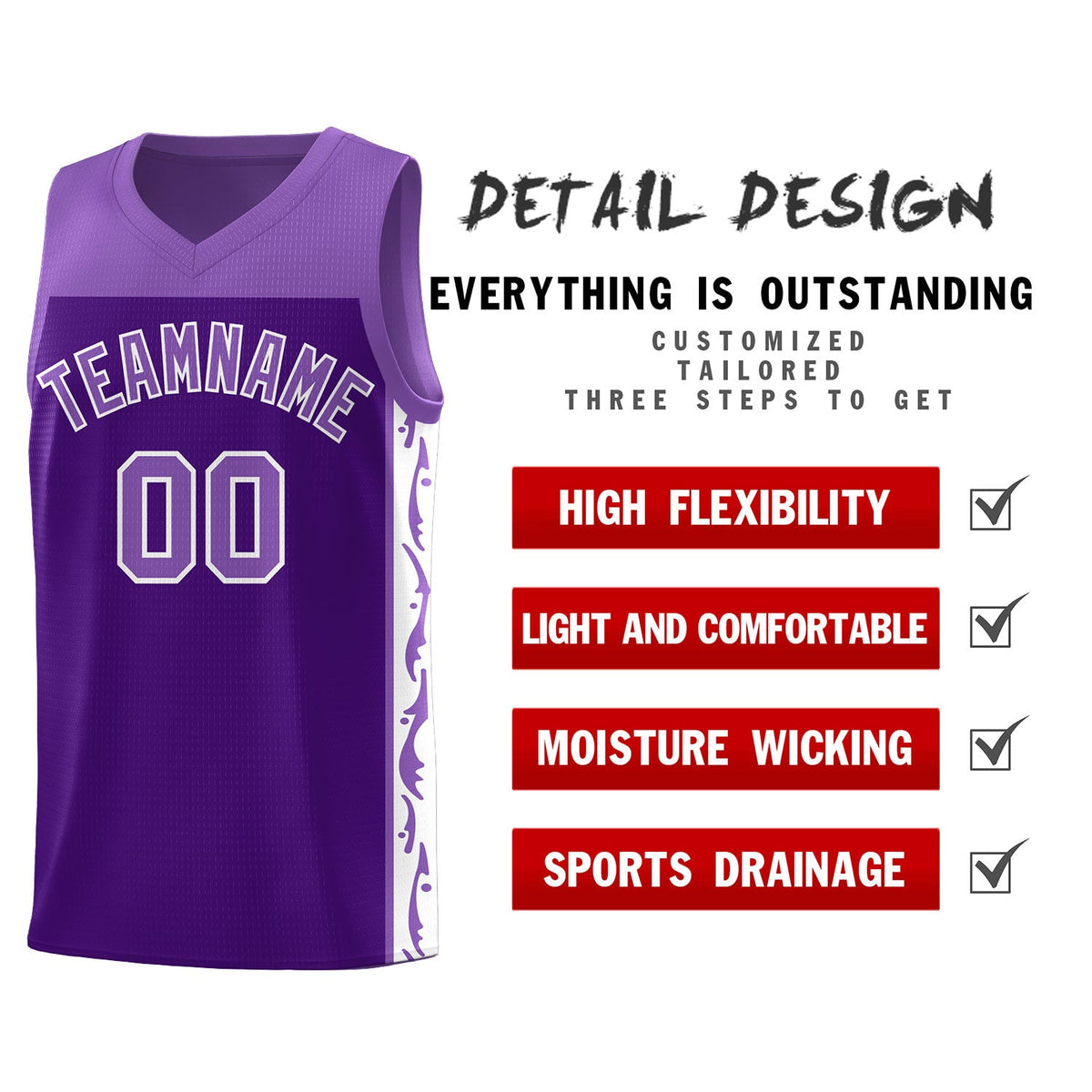 Custom Purple Side Pattern Sports Uniform Basketball Jersey|KXKSHOP