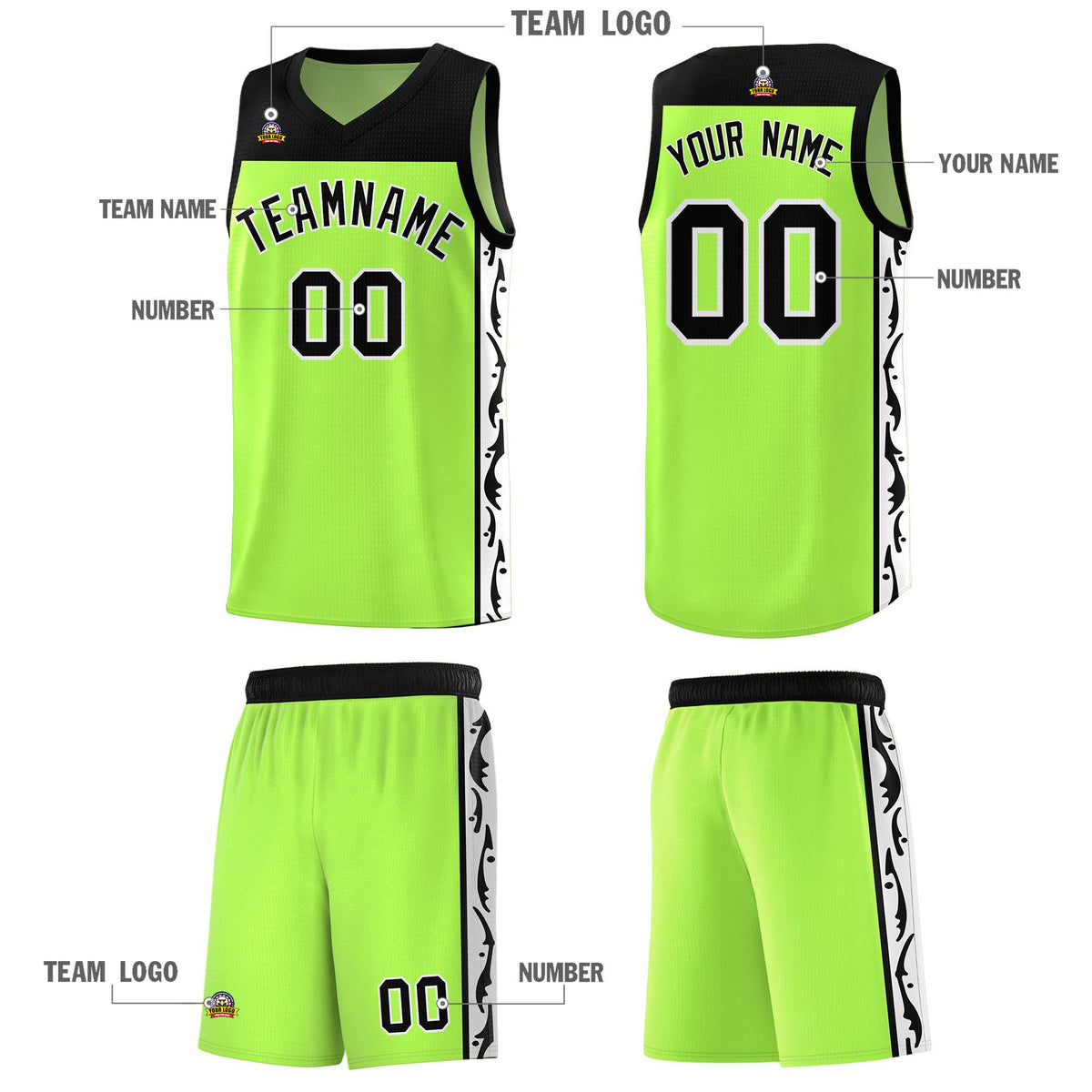 Custom Neon Green Side Pattern Sports Uniform Basketball Jersey|KXKSHOP