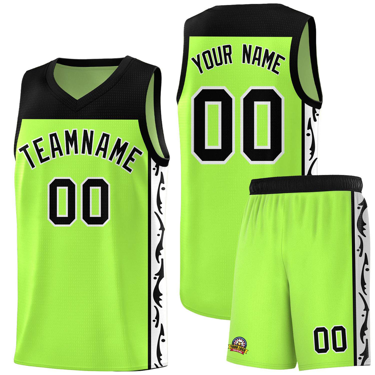 Custom Neon Green Side Pattern Sports Uniform Basketball Jersey|KXKSHOP