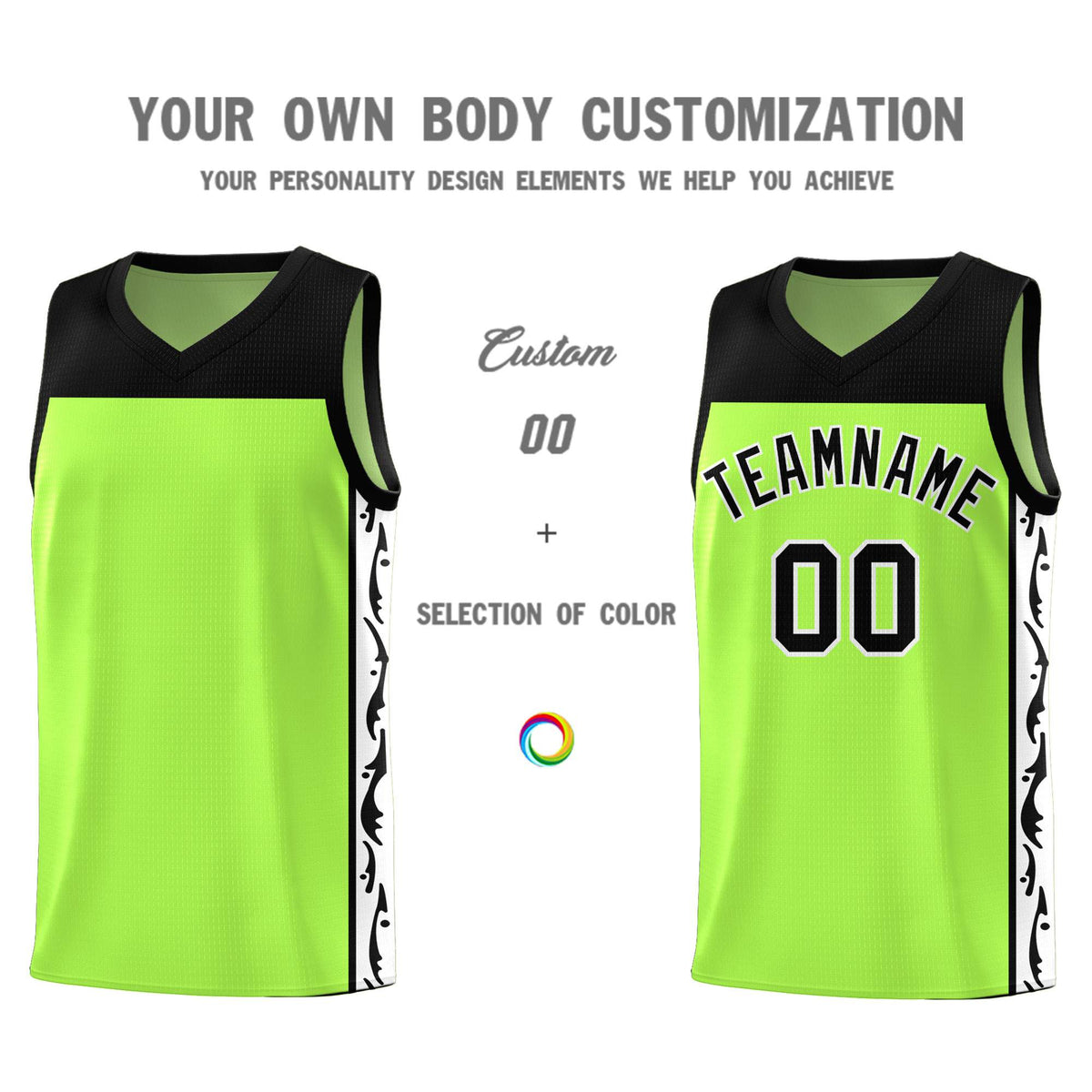 Custom Neon Green Side Pattern Sports Uniform Basketball Jersey|KXKSHOP