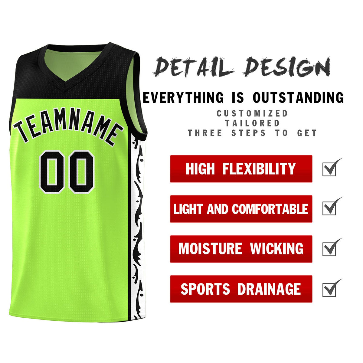 Custom Neon Green Side Pattern Sports Uniform Basketball Jersey|KXKSHOP
