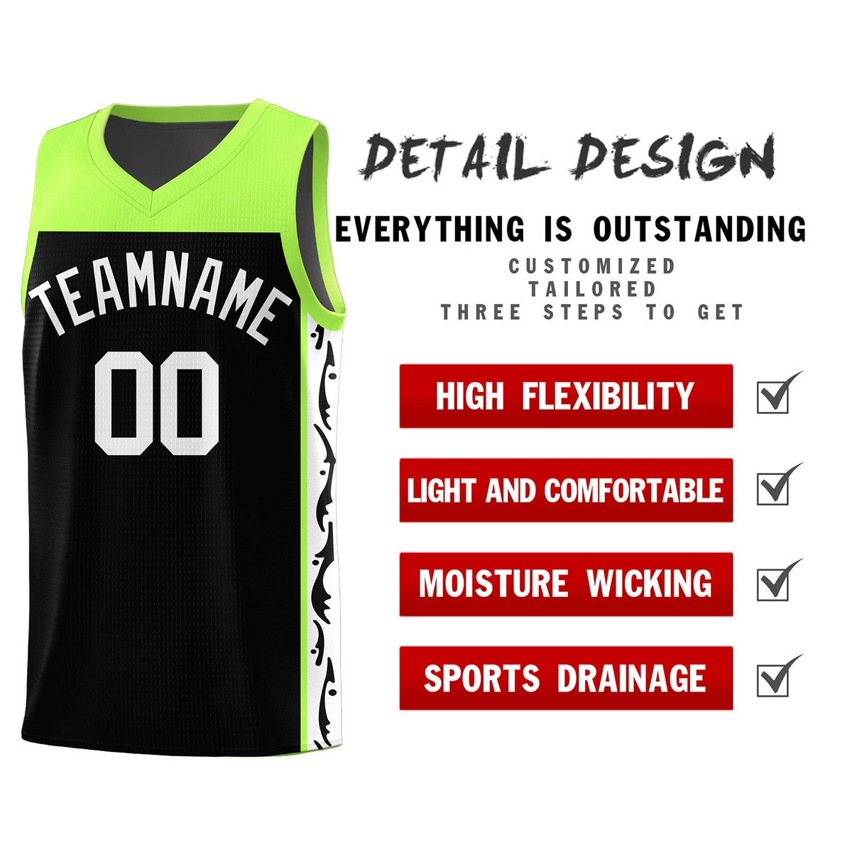 Custom Black Side Pattern Sports Uniform Basketball Jersey|KXKSHOP
