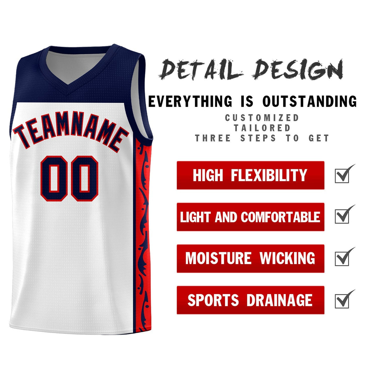 Custom White Side Pattern Sports Uniform Basketball Jersey|KXKSHOP