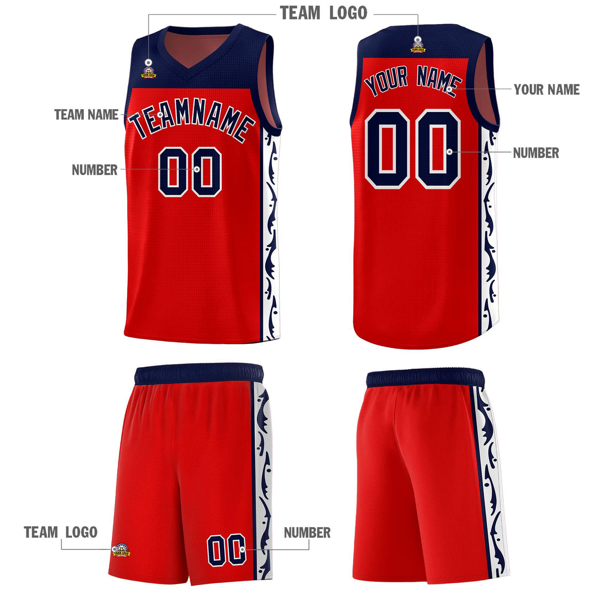 Custom Red Side Pattern Sports Uniform Basketball Jersey|KXKSHOP